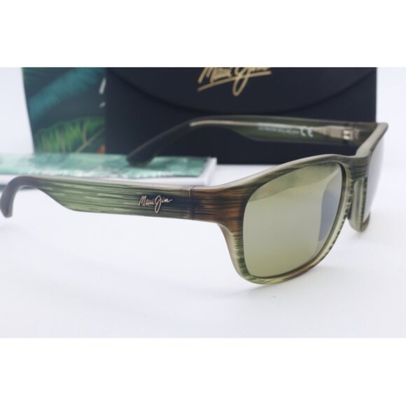 Maui Jim Mixed Plate MJ 721-15MR Woodgrain Square Sunglasses Green polarized - Picture 3 of 6